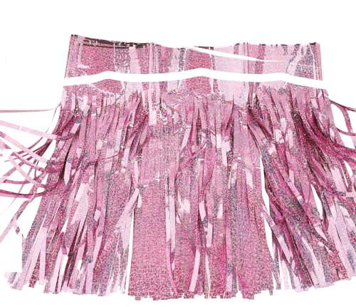 Image of 6 Pack Total 60 Feet Foil Fringe Garland Lilac Metallic Wall Hanging Drapes Tassel Skirting Tinsel Streamers for Parade Float Trailer Mardi Gras Party Birthday Wedding (Iridescent Purple)
