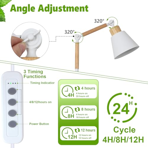 Image of HMVPL Grow Lights for Indoor Plants Full Spectrum, Plant Lights for Indoor Growing with 20W COB Grow Light Blub, 4 /8 /12H Timer, Standing Tall Grow Lamp for Middle Large Plants(75'', Height Adjustable)