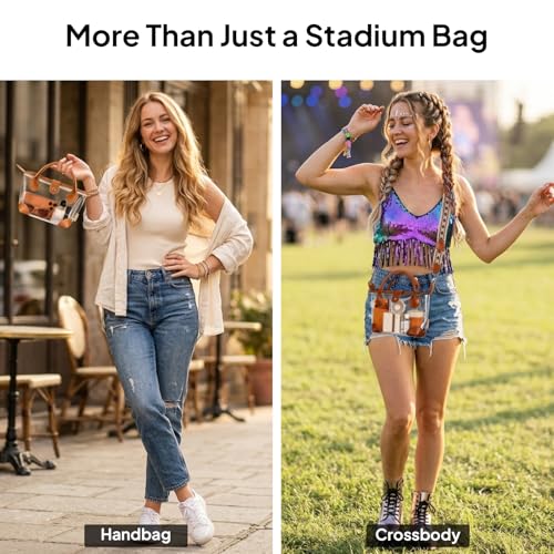 TOPEAST Clear Bag for Stadium Events, Stadium Approved Clear Purse Crossbody Handbags with Quick-Access Pouch and Adjustable Boho Strap for Women Concerts Sports, Brown - image 2