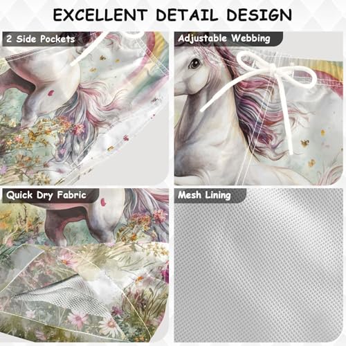 Pigsaly Boys Swim Trunks Cute Unicorn Flower Grass Boys Board Shorts Swimsuit Swimwear Summer Bathing Suit S3