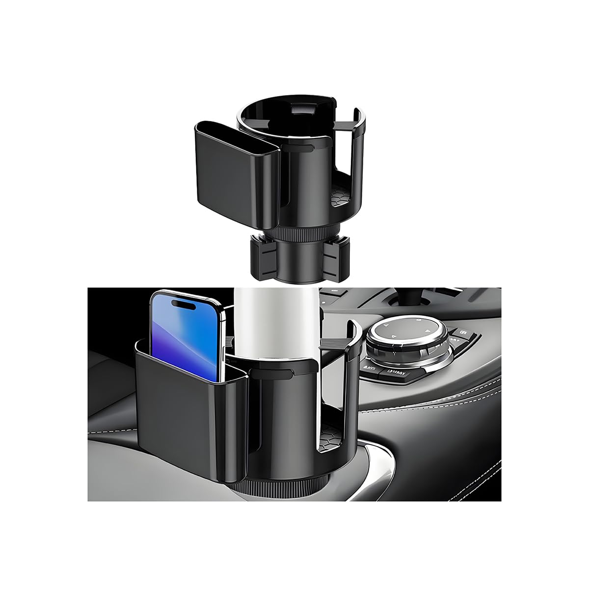 Photo 1 of *** SCRATCHED **** ANFTDCO Car Cup Holder Expander, 2 in 1 Vehicle Cupholder Extender Adapter with Expandable Base & Phone Holder, Multifunctional Automotive Interior Water Bottle Accessories, Universal Fit
