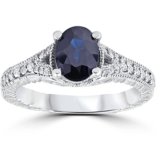 Pompeii 2ct Vintage Diamond Black Sapphire Engagement Ring 14K White Gold