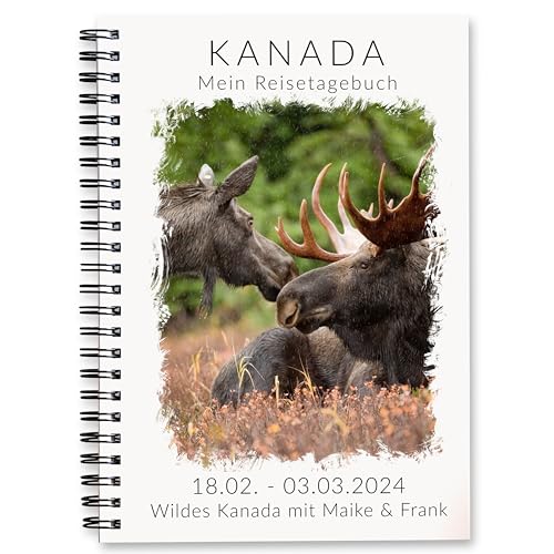 Calmondo Personalisiertes Reisetagebuch Kanada | individuelles Kanada Geschenk personalisierbares Reise-Achtsamkeitstagebuch | Reisebuch für 3 Wochen | Perfekt für Rundreise | Ringbuch DIN A5