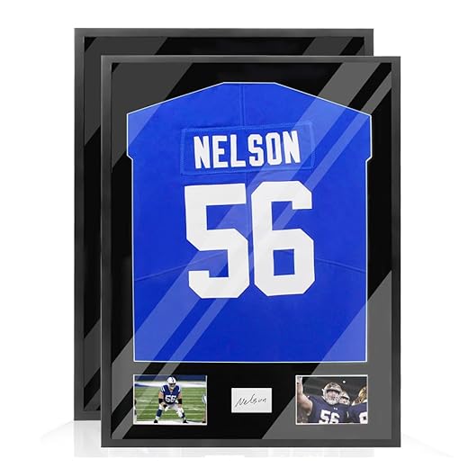 Snail 32"x24" Jersey Frame Display Case Wooden Wall Mounted Shadow Box for Baseball Basketball Football Soccer Hockey Sport Shirt, Plus Displaying Two Idol's Photos and One Signature, Black Finish