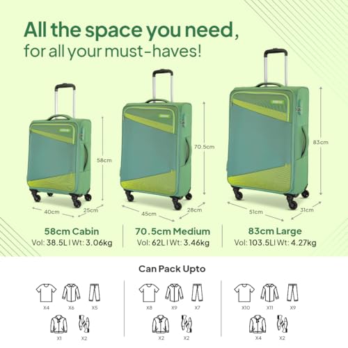 Image of American Tourister Mystic | Cabin Trolley Bag (58 cm) | 360 4 Wheel Travel Luggage | 1 Compartments | Soft Luggage Polyester Expandable Suitcase | Combination Lock | 3 Years Warranty | Piquant Green