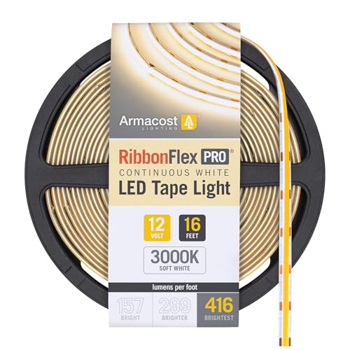 Image of Armacost Lighting RibbonFlex Pro 12V White LED COB Strip Light Tape, 416 Lumens /Ft, 3000K, 5M (16.4 ft) 178230