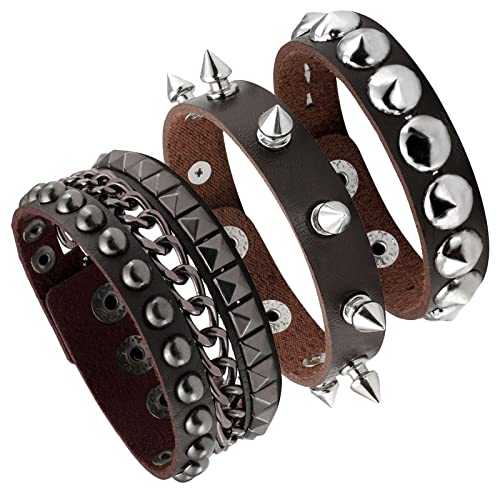 Eigso Retro Studded Spikes Punk Leather Bracelets for Men Women Rivets Vintage Leather Cuff Wristband