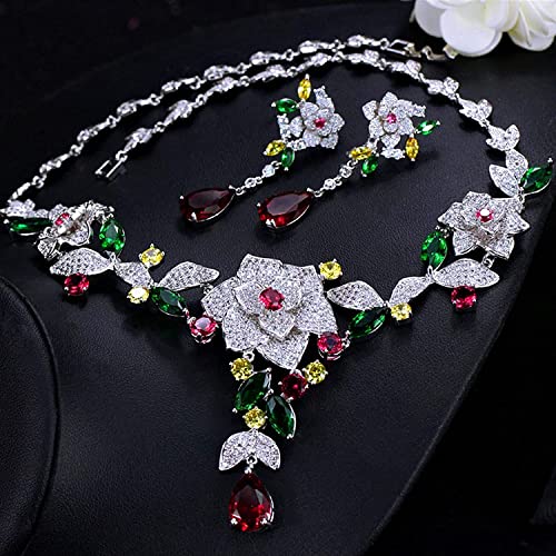 Collar conjunto de joyería nupcial micro CZ pave con diseño floral 3