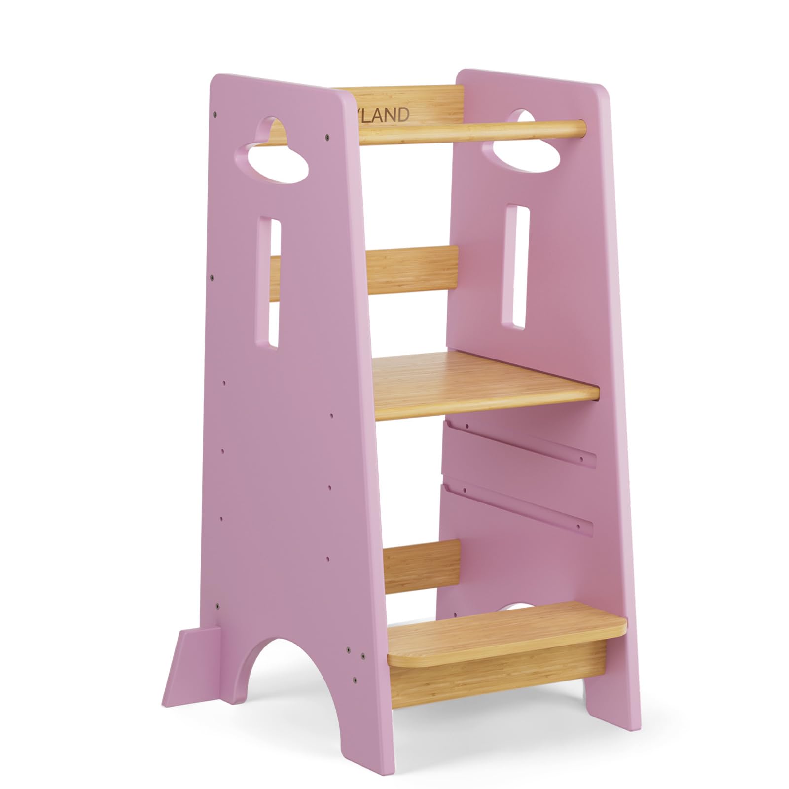 COSYLAND Learning Tower from 1 Year - Learning Tower - Height-Adjustable Montessori Learning Tower with Tilt Protection, White and Natural