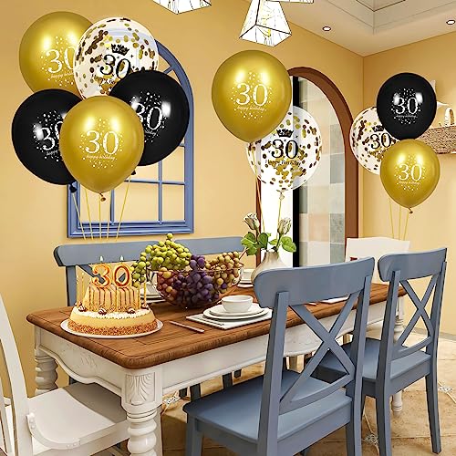 Image of 30th Birthday Balloons for Men, 15 Pcs Black Gold Happy 30th Birthday Balloons for Men Women 30 Years Old Party Decor Supplies