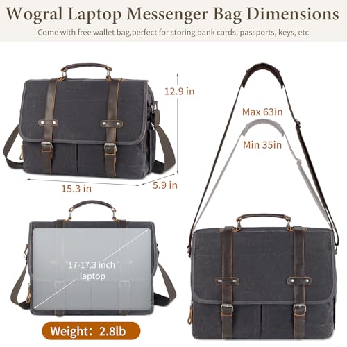 Wogarl 15.6" Messenger Bag for Men: Leather Waxed Canvas Briefcase Large Computer Laptop Bag Handbags Crossbody Bags for Work2