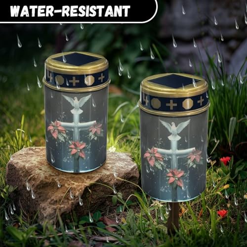 Image of Cross Dove Solar Cross for Cemetery Grave Outdoor Flameless Solar Powered Light for Prayer Waterproof Christmas Decor Cemetery Solar Lights for Grave Lamp