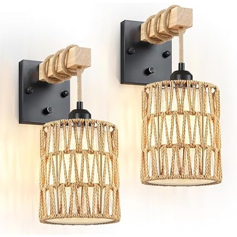 ZECOXOL Rattan Wall Sconces Set of Two,Farmhouse Wall Lights with Dimmable Switch,Boho Wall lamp Large Rustic Wall Mount Light Fixtures Wicker Wall Sconces for Bedroom Nursery Bathroom Cover