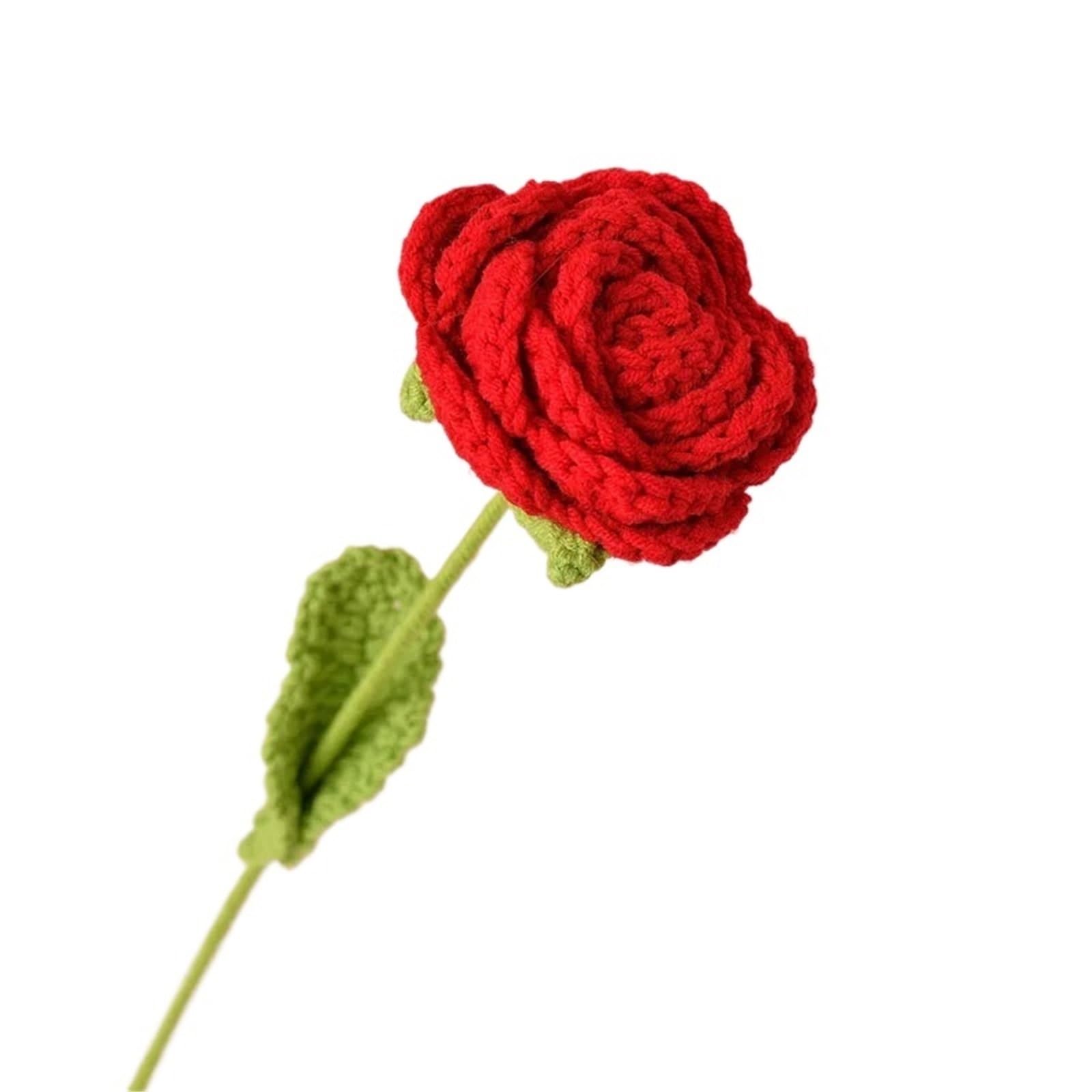 ENWWCH 3pcs Finished Knitting Crochet Hand Woven Rose Flowers Wedding Bridal Artificial Flower Bouquet For Home(Color8)