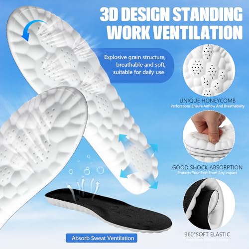 Image of Skicuff 8 Pairs 4D Cloud Insoles for Men Women, Soft Inserts Foam Cushioned Insoles Breathable Anti-Fatigue Inserts for Pain Relief, Sports Walking, Trim to Fit(Men,US 7.5-10.5,Black)