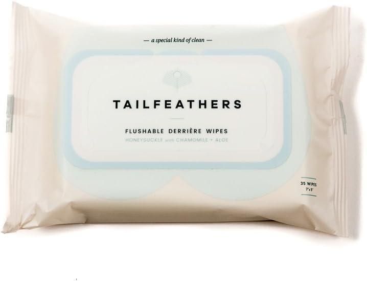 Tailfeathers Honeysuckle Biodegradable Flushable Wipes, 1 Count, 6 Ounces, Plant Based, 1 Pouch