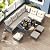 Tangkula 7 Pieces Patio Dining Furniture Set, Outdoor PE Rattan Sectional Sofa Set with Soft Cushions, Ottomans and Tempered Glass Table, Wicker Conversation Set (Mix Gray + Off White)