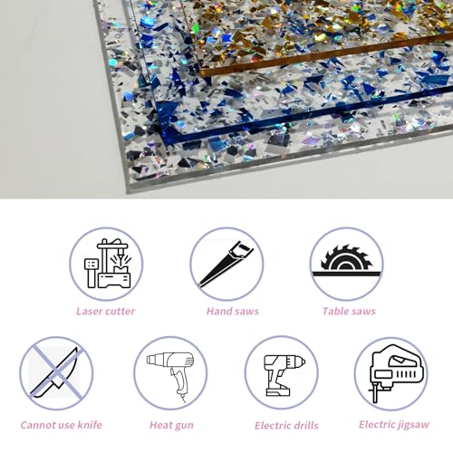 Image of TOEPODO Glitter Acrylic Sheet Irregular Glitter 1 /8 Thickness Sparkle Plastic Acrylic Panels for Laser Cutting Engraving Craft DIY Decor Ornaments (2, Blue)