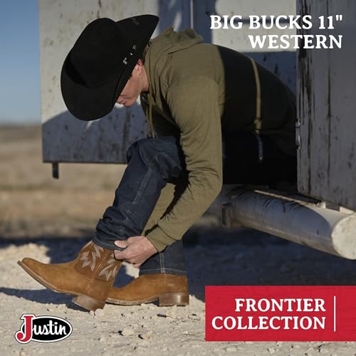 Justin Big Bucks 11” Western Boots for Men - Frontier Collection - Square Toe Leather Men’s Cowboy Boots with Comfort Footbed, Non Slip Rubber Outsole2
