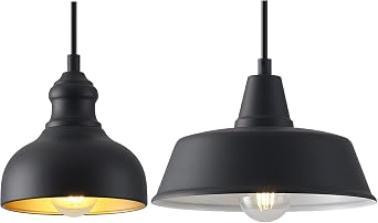 2 Pack1 * 7" Dome + 1 * 10" Dome Matte Black Outdoor Farmhouse Pendant Light for Kitchen, Dinning Room, LMSP2206