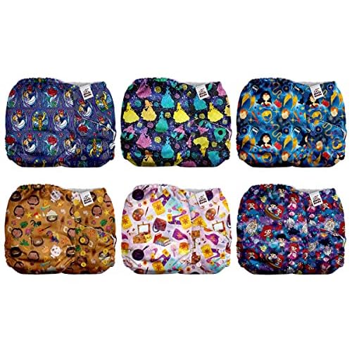 Mama Koala 3.0 Cloth Diapers for Babies with AWJ Lining, 6 Pack with 12 5-Layer Bboo(No Microfiber) Cloth Diaper Inserts - Reusable and Washable Pocket Diapers(12-My Warm Heart)