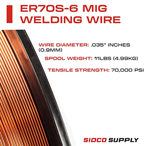 Sidco Supply Solid Mig 0.35 Welding Wire - Er70S-6 Mig Wire - 0.35 Inch 11Lb Spool - Mild Steel Mig Wire - Low Splatter High Levels Of Deoxidizers – Mig Welding Wire, All Position Gas Welding (1) #TOP2