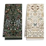 IRTAGANNY Boho Art Nouveau Floral Kitchen Towels, Retro Cottagecore Botanical Dish Tea Towels for Kitchen Decor, Vintage Flower Decorative Hand Towel for Bathroom, 16x24 Inches Set of 2