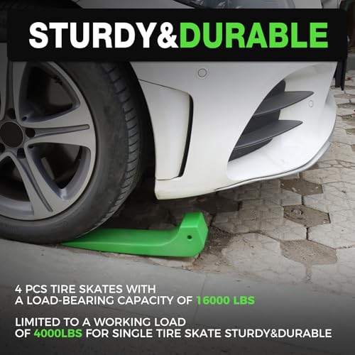 Autofonder 4 Pack Heavy Duty Tire Skates for Tow Trucks & Rollbacks - 16,000 lb Working Load, 3.2"-6.4" Wide, Adjustable for Flatbed Trailers, Safety Green, Durable Plastic, 4000 lb Capacity per Skate by Autofonder - Image 3