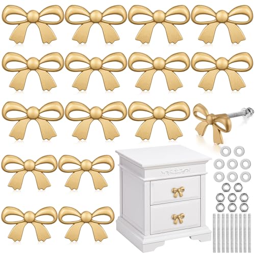 MorningRo 16 Pcs Gold Bow Drawer Knobs Bow Knobs for Dresser, 1.6 x 1 Inch