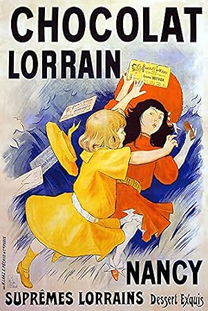 CHOCOLAT LORRAIN NANCY CHILDREN FIGHTING FOR CHOCOLATE VINTAGE POSTER REPRO (12” X 16” IMAGE SIZE CANVAS)