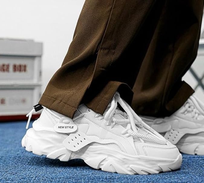 Men's Solid Color Retro Lace-Up Thick-Sole Sneakers - Comfortable and Non-Slip, Suitable for Outdoor Activities in All Seasons