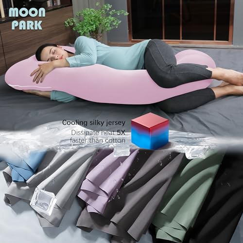 Image of MOON PARK Pregnancy Pillows for Sleeping - U Shaped Full Body Maternity Pillow with Removable Cover - Support for Back, Legs, Belly, Hips - 57 Inch - Purple - Cooling Cover