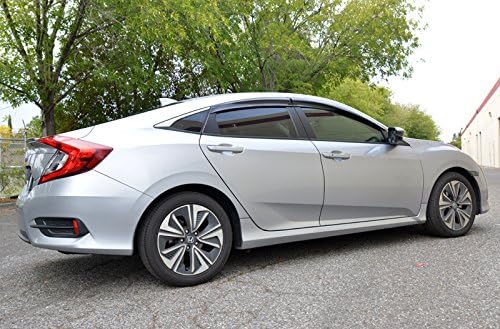 for 2016-2021 Honda Civic - 4Dr Sedan - Smoke Tinted Side - Window Visors Tape-On
