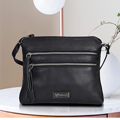 Genuine Leather Crossbody Handbag For Women - Shoulder Bag For Womens Handmade By Valenchi (Black Floater) #TOP6