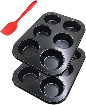 6-Cup Metal Muffin Mould Bonus with Spatula, SourceTon 3 PCS pack of Non-Stick Muffin Mould and Spatula Set, Baking Pan, Cupcake Pans, Oven, Microwave Oven Safe - Black