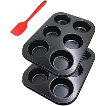 6-Cup Metal Muffin Mould Bonus with Spatula, SourceTon 3 PCS pack of Non-Stick Muffin Mould and Spatula Set, Baking Pan, Cupcake Pans, Oven, Microwave Oven Safe - Black