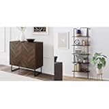 Wood Accent Modern Free Standing Buffet Sideboard Hallway Entryway Cabinet and 5-Shelf Industrial Metal Frame Bookcase, Walnut/Black