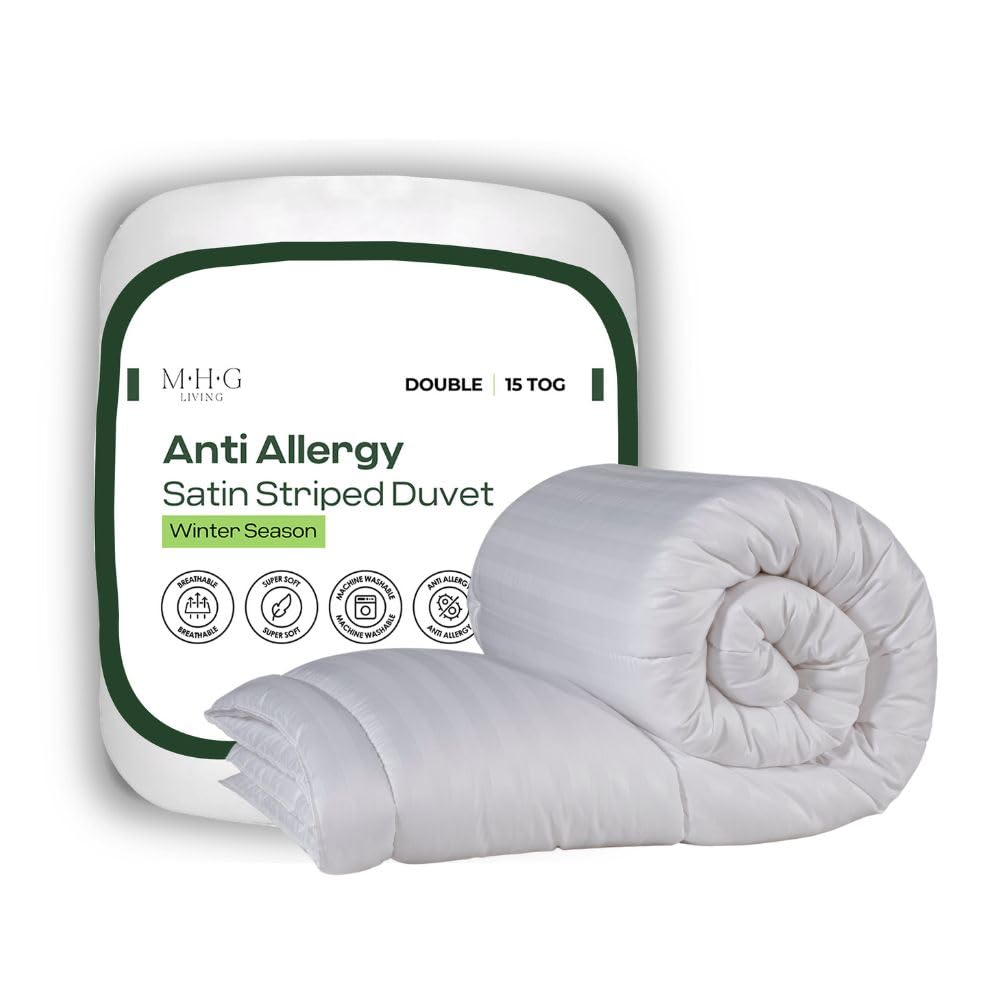 MHG Living Luxury Soft Touch 15 Tog Striped Duvet - Anti Allergy Microfibre, Ultra Warm & Cosy, Breathable & Easy Care, Winter Essential, (Double)