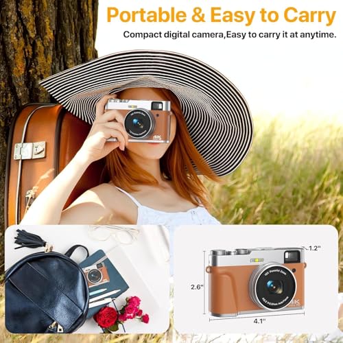 Image of 4K Digital Camera for Photography, 48MP Autofocus Vlogging Cameras with 16X Digital Zoom, 2.8 inch LCD Point and Shoot Camera for YouTube, Anti-Shake Compact Cameras with 32GB Micro SD Card & 2 Batteries