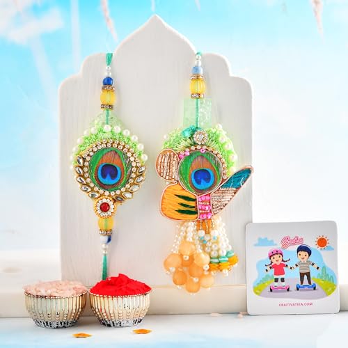 Image of CraftVatika Rakhi Set for Brother and Bhabhi, Rakhi for Brother, Bhaiya Bhabhi Rakhi Set of 2, Rakshabandhan Magnet Gift Combo for Bhaiya Men Brother, Fridge Magnet for Home Decor