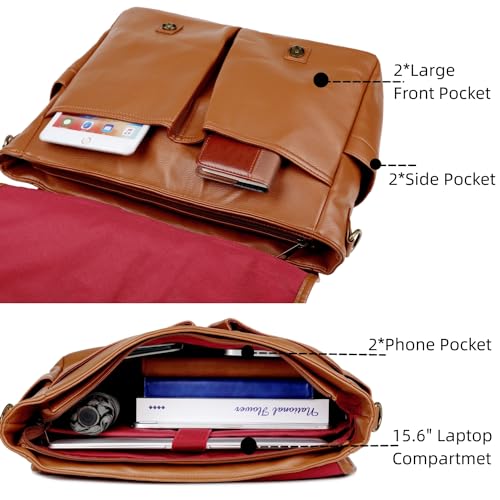 Vegan Leather 15.6 inch Laptop Bag Messenger Bag Briefcase Vintage Crossbody Shoulder Bag for Men and Women YL-013