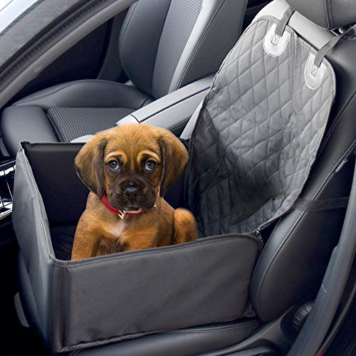 2 In 1 Dog Booster Car Seat Cover | Waterproof Pet Travelling Vehicle Puppy Carrier | Passenger Seat Cat & Dog Quilted Foldable Protector | Pukkr