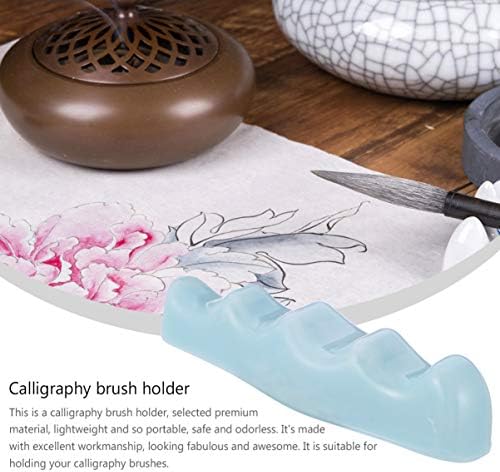EXCEART Calligraphy Brush Holder Pottery Porcelain Chinese Brush Rack Sumi Brush Holder Brush Rest Imitation Jade Mountain Shape for Beginning Chinese Calligraphy Practice Painting (Jade Green)