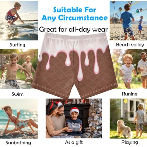 Boys Swim Trunks Quick Dry Bathing Suit Brown Wafer Flowing Ice Cream Toddler Swim Shorts Boardshorts 3-102