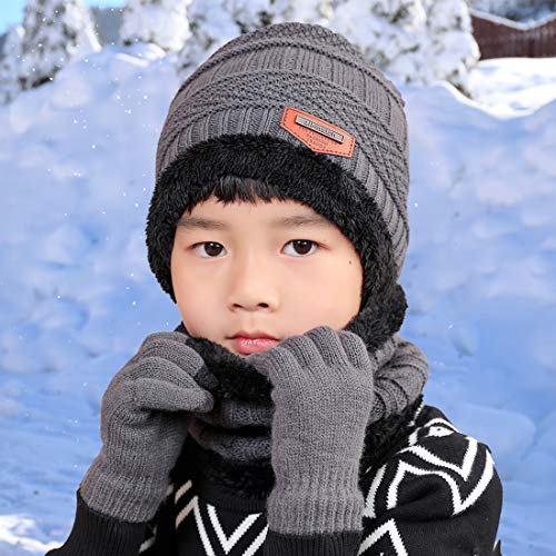 T WILKER 3Pcs Winter Hats Neck Warmer Scarf and Touch Screen Gloves Set for Kids4