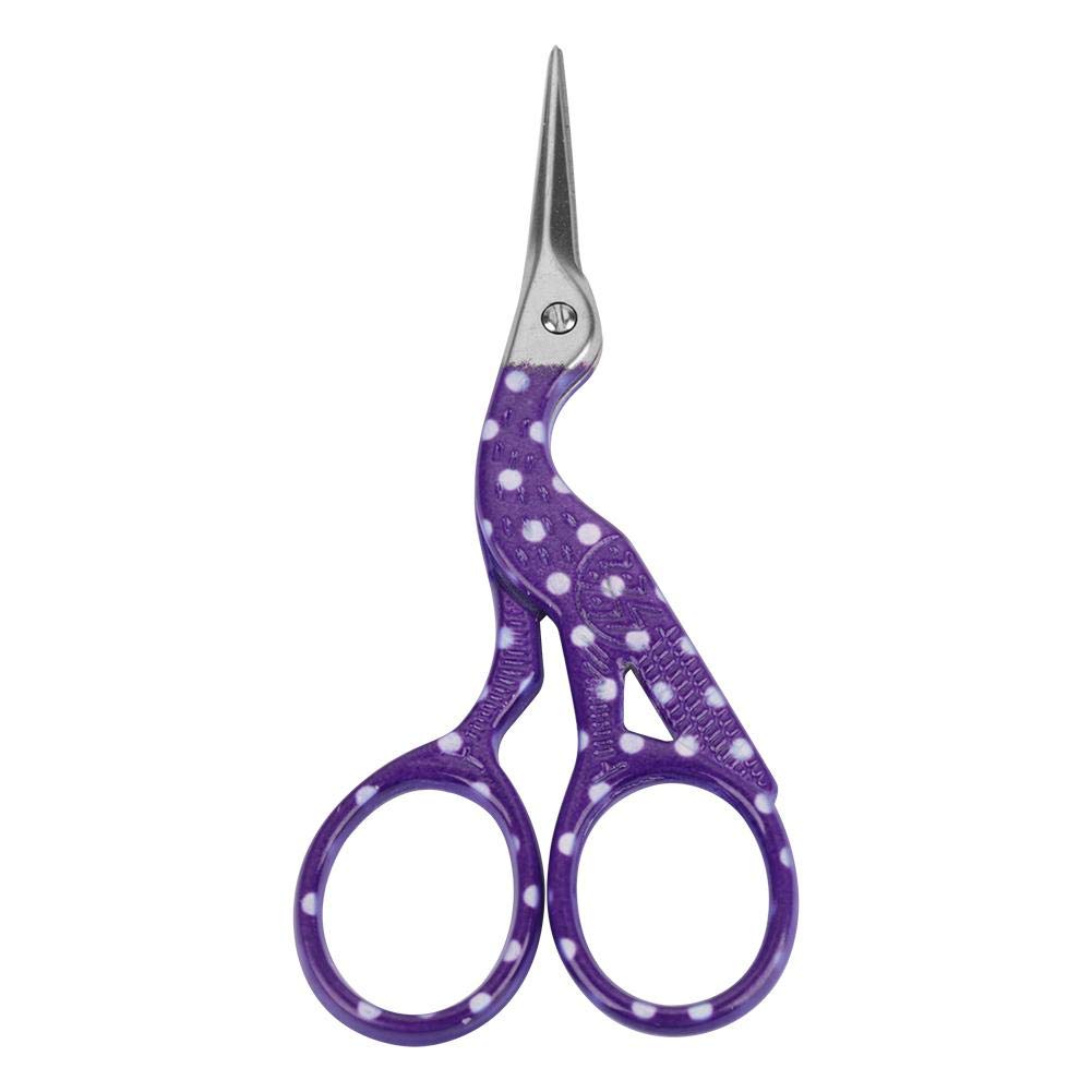 Heepdd Point White Purple Embroidery Scissors, Tip Stainless Steel Scissors For Precision Craft Cutting, Classic Stork Design For Sewing Quilting Needlework Artwork Detail Trimming