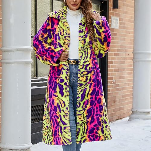 Winter Coats for Women Winter Warm Lapel Faux Fur Coat Colorful Fashion Fur Coat Trendy Lapel Long Cardigan Outerwear2