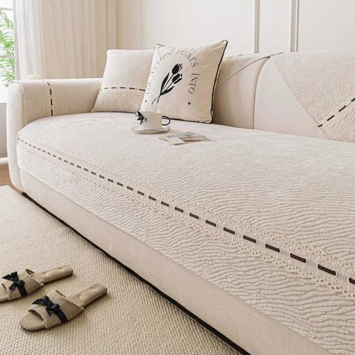 IJNBHU Fundas de Sofá de Chenilla Suave Lavables - Nuevo Sofá Fundas de Cojín, Antideslizante Cubre Sofa en Forma de L,Universal 1/2/3/4 plazas,Blanca,110 * 300cm