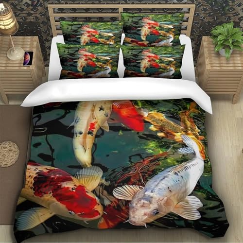 Housse de couette microfibre ultra douce poissons koi lit single