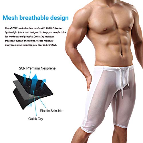 Mizok Men's Sexy Transparent Sports Shorts Cool Summer Swim Trunks Fitness Pants(L,White) #TOP4